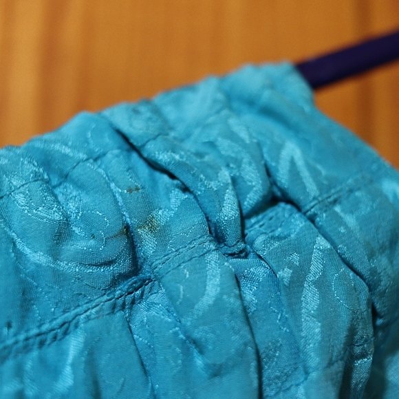 Vintage Silk Jumpsuit 80s Petite Illustrations size 10 Aqua Blue Paisley - Picture 15 of 16